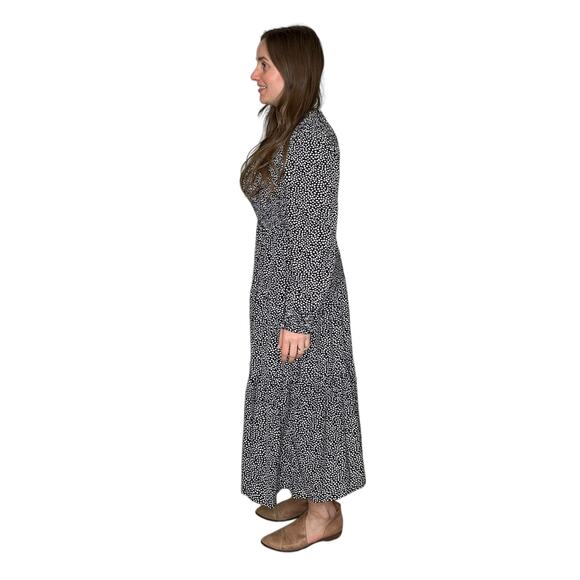PETAL + PUP Quaker Dress Black White Dainty Leaf Pattern Women's Size 6 Midi - Picture 2 of 9